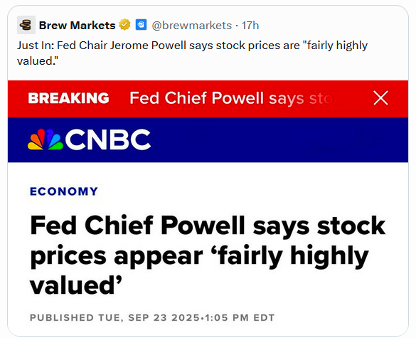 powell says valuations are high stocks