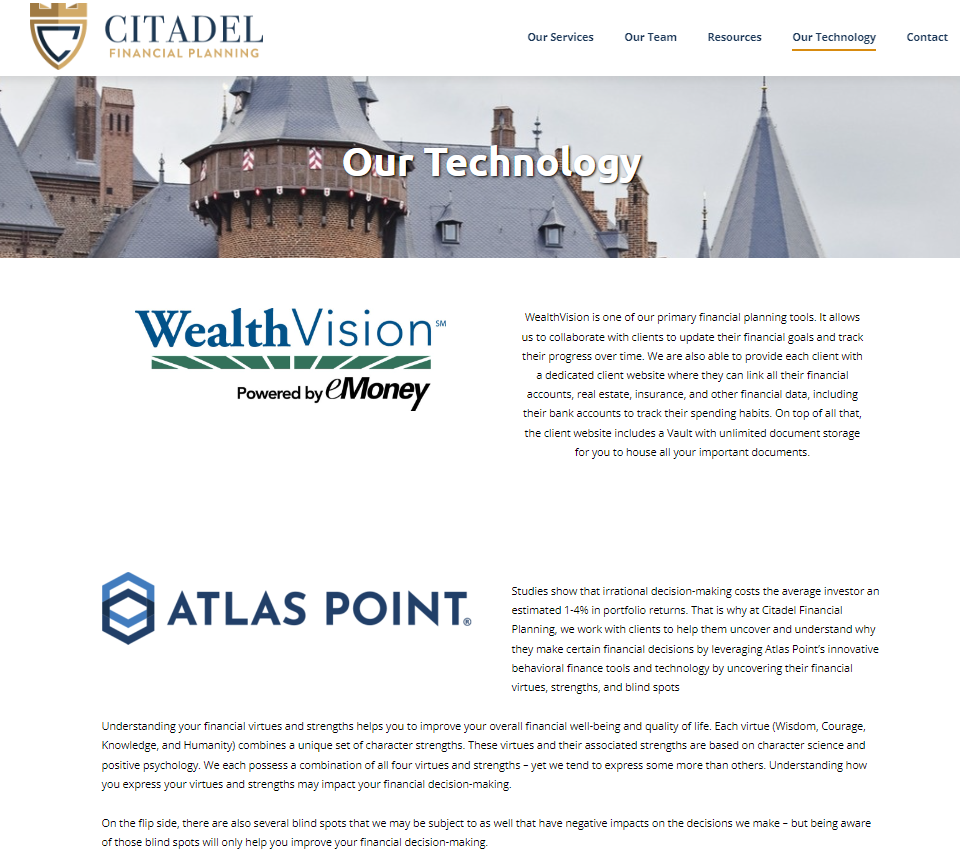 Citadel Financial Planning technology page