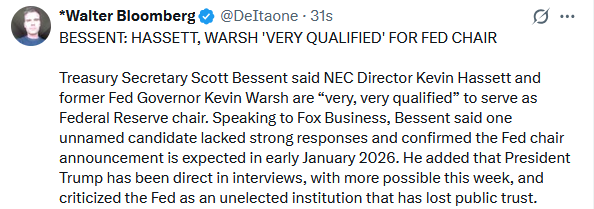kevin warsh or hassett, bessent