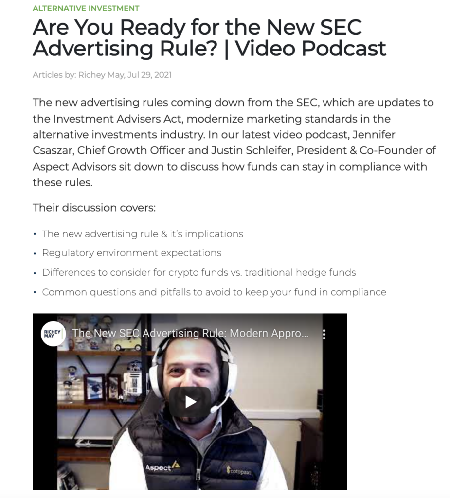 Podcast about the SEC Ad Rule