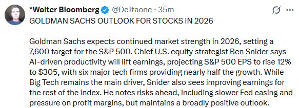 goldman stocks outlook